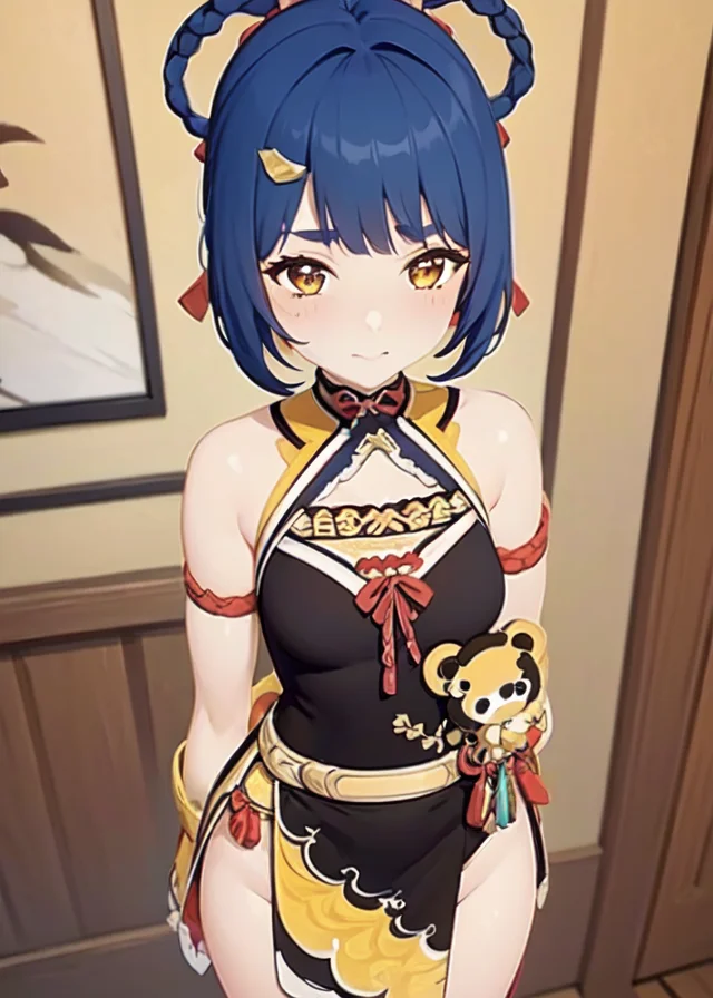 guoba, xiangling_\(genshin_impact\), / <lora:X_TEST18:0.8>,1girl, xiangling_\(genshin_impact\), solo, chinese_clothes, (bear_guoba, pyro_eyes)