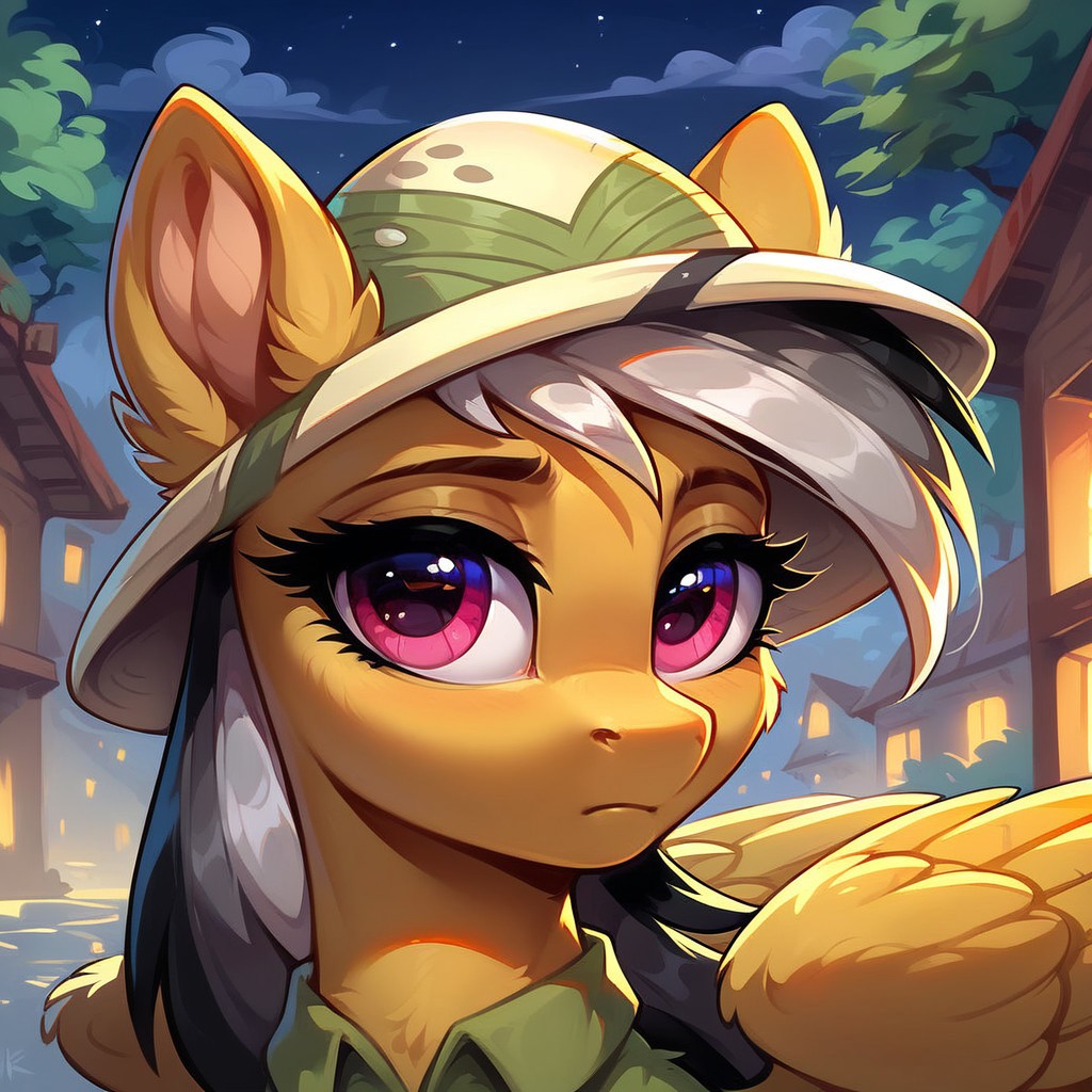masterpiece, score_9, score_8_up, score_7_up, (best quality:1.1), ultra-detailed, high resolution, 1character, Daring Do, pegasus pony, pony, female, cute, wings, sad, night, dark, lidded eyes, looking at you, fluffy, ear fluff, long eyelashes, outdoors, (((beautiful detailed eyes))), Long eyelashes, Looking At Viewer, Highly Visible, (((8k))), from Equestria at War, female, sharp focus, perfect lighting, beautiful eyes, detailed outfit, long eyelashes, anatomically correct, extremely detailed, (in the wpjen trenches), shine on body, high detail, cute face, Expressiveh, detailed background, OverallDetail, zPDXL2