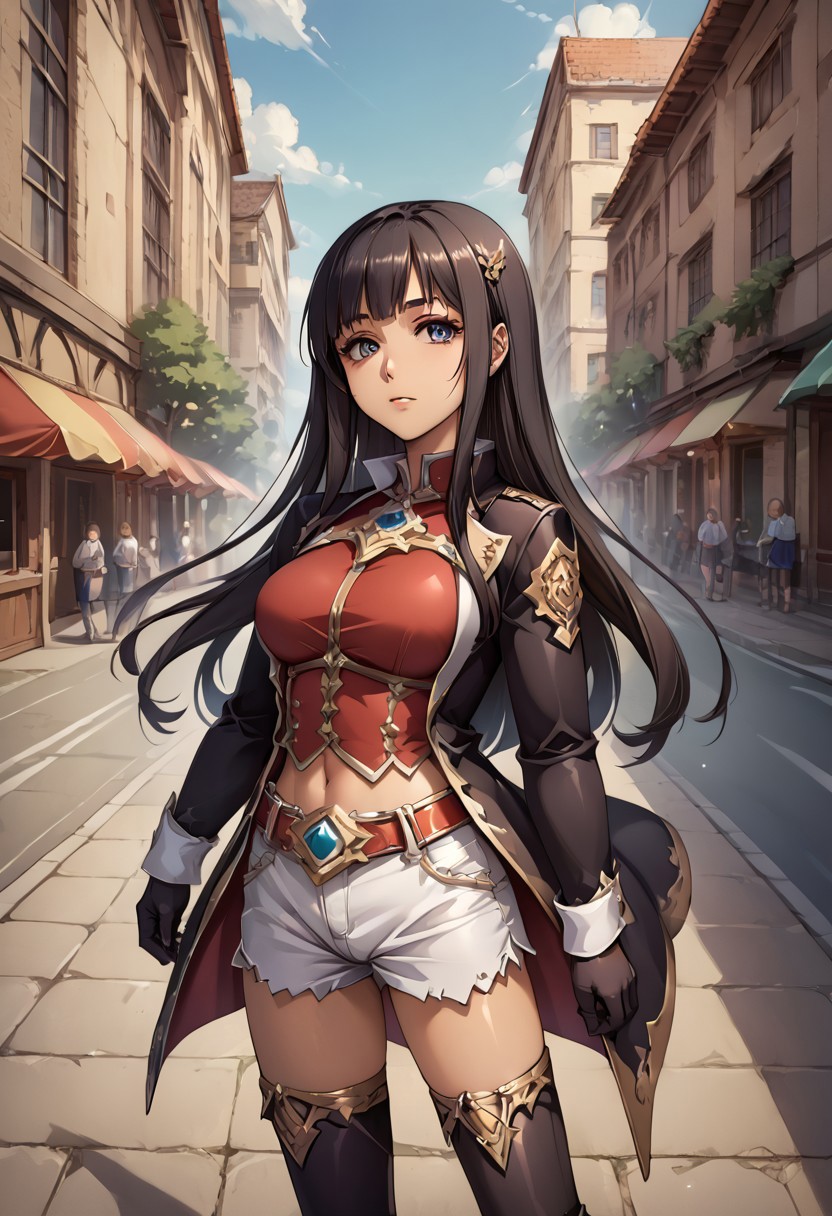 (score_9,score_8_up,score_7_up,source_anime,(masterpiece:1.2),best quality,very aesthetic,public indecency,absurdres),masterpiece,best quality,very aesthetic,fantasy,absurdres,1girl,solo, <lora:towa_p_v1:1>,towa,t_clothes,black hair,long hair, black_thighhighs,gloves,boots,short shorts,midriff,coat, <lora:Fixhands_anime_bdsqlsz_V1:1>, looking_at_viewer,pov,front view,face_focus,upper_body,from_above,looking_up,expressionless,profile,, masterpiece,best quality, very aesthetic, absurdres, ultra detailed, high resolution, 4k, extremely detailed CG,
detailed eyes、detailed face and detailed skin <lora:add-detail-xl:1.0>
