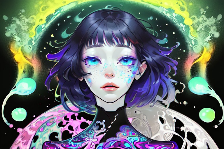 Create an image that captures the essence of a psychedelic trip. The scene should be vibrant and surreal, with swirling, kaleidoscopic patterns and vivid, neon colors. Include elements that feel otherworldly and dreamlike, such as floating geometric shapes, melting landscapes, and fractal designs. The overall atmosphere should be both mesmerizing and slightly disorienting, evoking a sense of wonder and altered perception