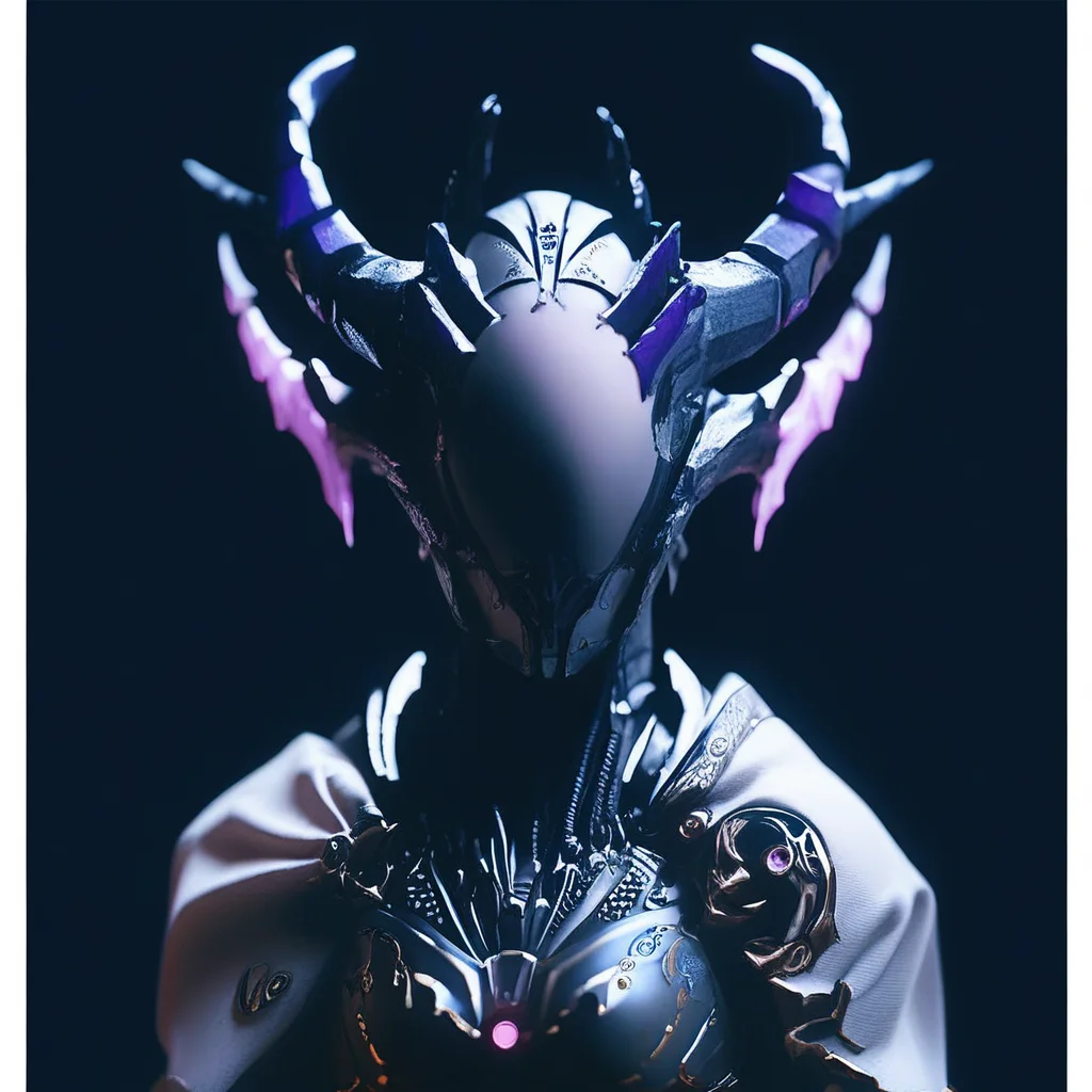 score_9, score_8_up, score_7_up, detailed, mcnm, girl, horns, violet glow, armor, rating_safe, black background