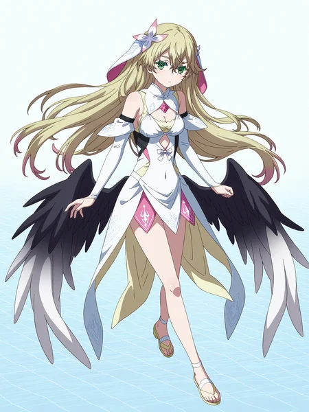 <lora:rinnev2_1:0.9>,rinne,full body,black low wings with white low wing ends,two tone wings,white feathers,
