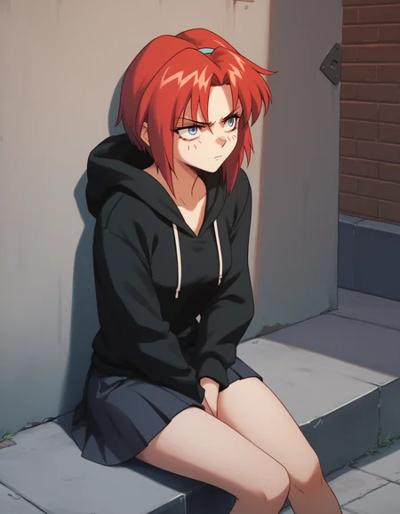score_9, score_8_up, score_7_up
<lora:maypia-alexymetalia-ponyxl-000050:1> m4yp1a, red hair, blue eyes, hoodie, skirt,
1girl, solo, alley, sitting, sigh, annoyed