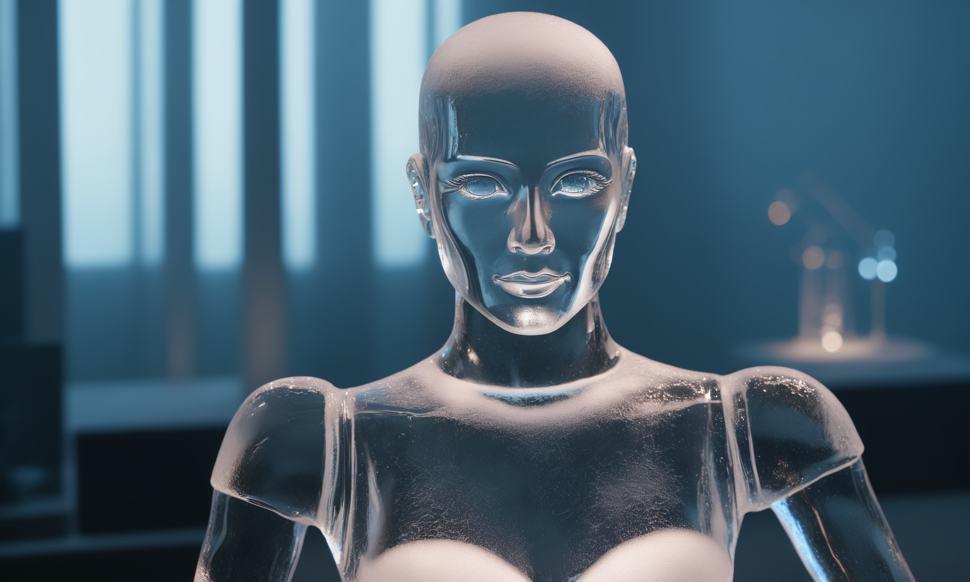 <lora:icecarvingcd_xl-000013:0.8>,close-up,a female robot sculpture made of (icecarvingcd_xl,transparent:1.2,see-through:1.2,air bubble,cracked:1.3,broken:1.3,melting ice:1.3) standing on table,humanoid robot,chilled,indoors,living room,simple background,no humans,fine art,detailed,hi-res photo, emotional,harmonious,high budget,moody,epic,gorgeous,perfect lighting,realistic,photorealistic,photographic,photo (medium),real,moody lighting,volumetric lighting,reality ray tracing,8K,HDR,UHD,masterpiece,best quality,highly detailed,high resolution,finely detail,extremely detailed,ultra detailed,wallpaper