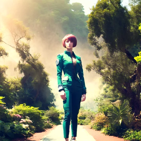 photo, flamboyant Extensive olive Woman, [pink|ash brown] graduated bob very short hair, wearing bodycon, suit, <lora:johnsondesuv2-e1:1>
