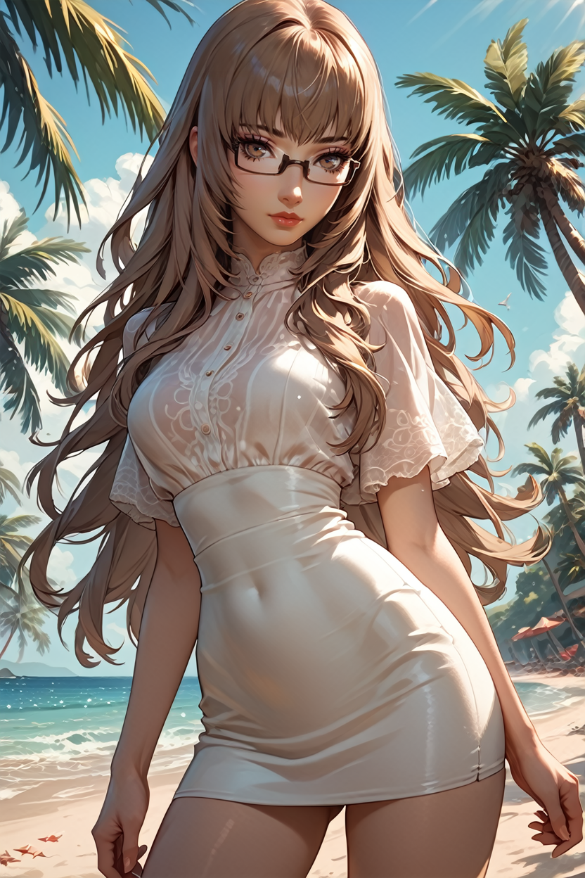 score_9, score_8_up, score_7_up, score_6_up
<lora:CKatherine:0.8>
CKatherine, 1girl, long hair, brown hair, brown eyes, glasses, looking at viewer, at the beach, minidress, palm trees, sundown