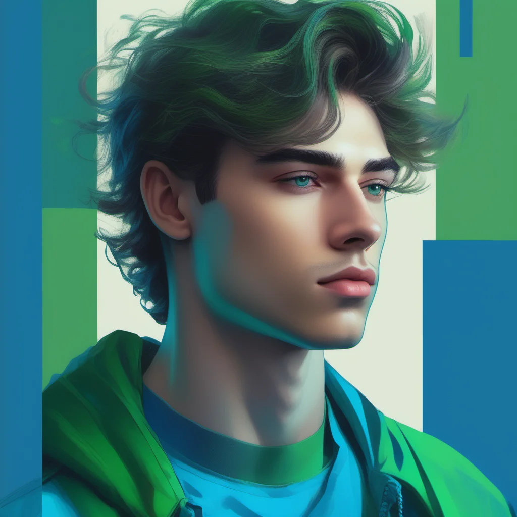 an image of a young handsome man || <lora:Neonify:1> (blue and green)
