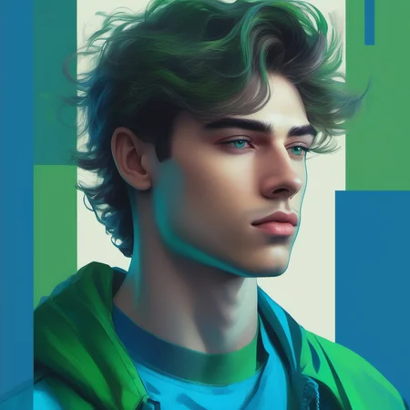 an image of a young handsome man || <lora:Neonify:1> (blue and green)