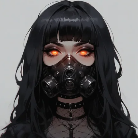 score_9, score_8_up, score_7_up, score_6_up, aesthetic,  goth girl, large breasts, glowing lights, glowing, long straight hair:1.6, g0thicPXL, long eyelashes, blushing, (gas mask, bad bitch), cleavage, breast focus, war, apocalypse,