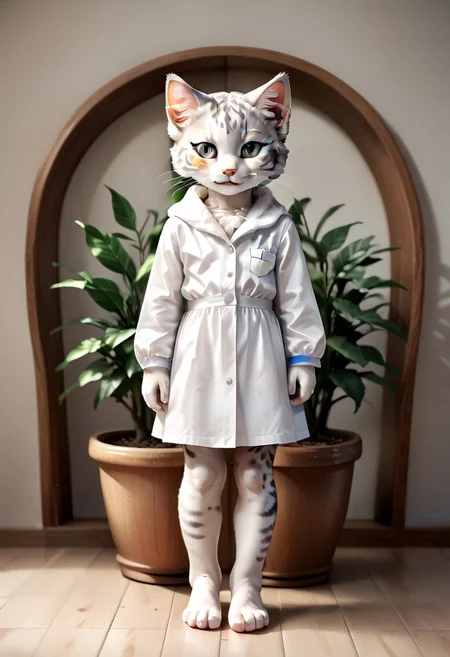 (((Barefoot furry character, full body, cinematic setting, furry female, plantigrade)))
Illustrate a refined and poised ((cat)) with sleek ((silver-gray fur)) and striking aquamarine eyes. Adorned in fashionable ((attire with subtle botanical patterns)). The figure ((lies barefoot on lounger)) in a luxurious spa environment, surrounded by potted plants like botulinum-producing Clostridium botulinum, amidst bottles labeled "serum" and "elixir," referencing the medical use of botulinum toxin. showing soles to viewer.
BREAK, detailed background, 8K, (masterpiece:1.5), intricate details, highly detailed, extreme detail, octane render, fine art, best quality, highres, (detailed face:1.5), ((full_body)), UHD, (((perfect hands))), low light