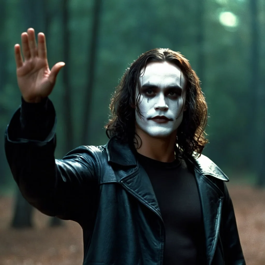 cinematic film still of <lora:Eric Draven The Crow Movie:1>
Eric Draven The Crow Movie a man holding his hands up, shallow depth of field, vignette, highly detailed, high budget, bokeh, cinemascope, moody, epic, gorgeous, film grain, grainy