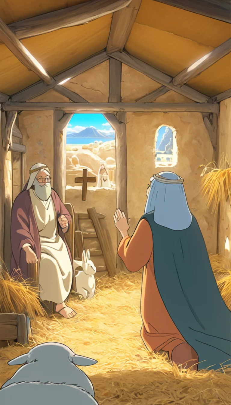 Nativity Scene, scenery, detailed background, masterpiece, best quality, high quality, absurdres <lora:nativity_scene_xl_v1:1>, (Studio ghibli style, Art by Hayao Miyazaki:1.2), Anime Style, Manga Style, Hand drawn, cinematic, Sharp focus, humorous illustration, big depth of field, Masterpiece, concept art, trending on artstation, Vivid colors, Simplified style, trending on ArtStation, trending on CGSociety, Intricate, Vibrant colors, Soft Shading, Simplistic Features, Sharp Angles, Playful