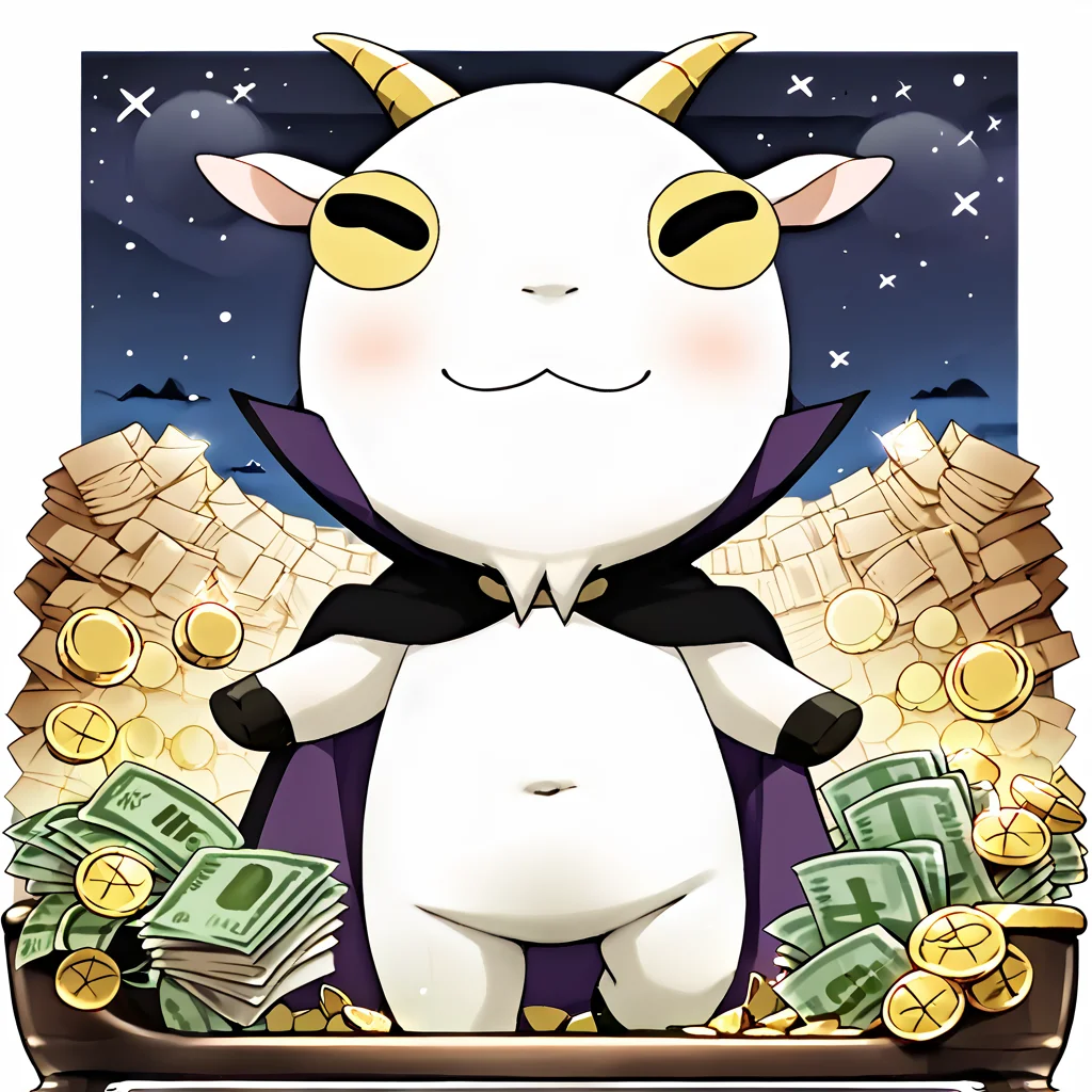 money, <lora:Don_Valentino-000015:1> cdidonv, solo, goat boy, 1boy, two-sided cape, plump, gnome, night, smile, pile_of_money, bath money, bathroom, In bath, water is money, <lora:Cash_Money:1> CashMoney, falling money, money bath, counting money, green paper money, gold coins, score_9, score_8_up, score_7_up, score_6_up, score_5_up, score_4_up