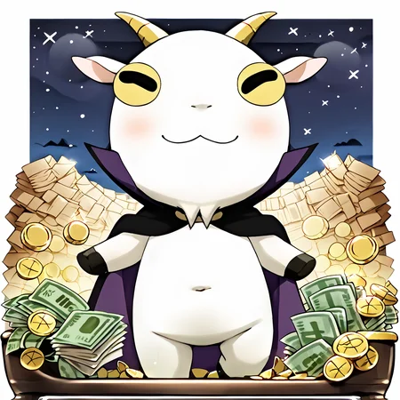 money, <lora:Don_Valentino-000015:1> cdidonv, solo, goat boy, 1boy, two-sided cape, plump, gnome, night, smile, pile_of_money, bath money, bathroom, In bath, water is money, <lora:Cash_Money:1> CashMoney, falling money, money bath, counting money, green paper money, gold coins, score_9, score_8_up, score_7_up, score_6_up, score_5_up, score_4_up