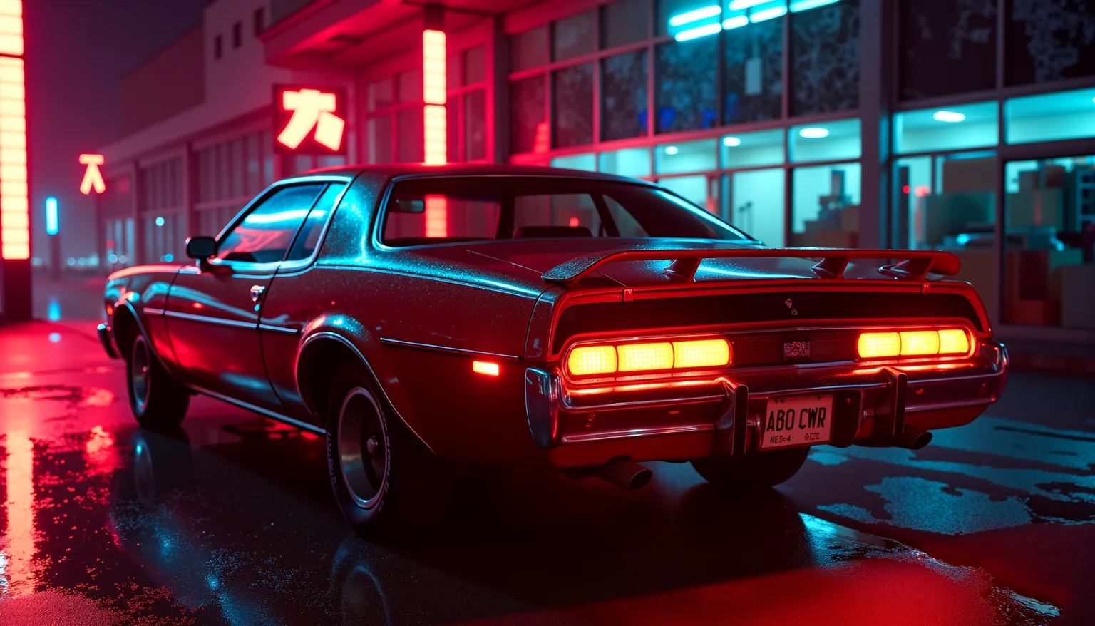 classic car, cyberpunk, Fujichrome Provia 100F, F/8, RTX, photolab