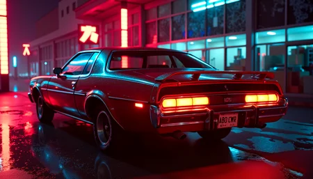 classic car, cyberpunk, Fujichrome Provia 100F, F/8, RTX, photolab