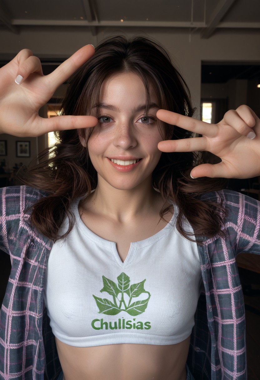 score_9, score_8_up, score_7_up Julia Chang posing doing a peace sign