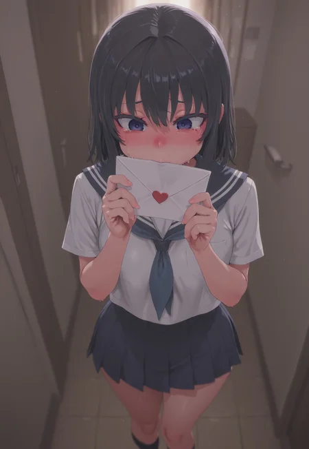 yandere, love letter, rejection, crying with knife on hands, dynamic composition, couple kissing on background, rejection, ripped love letter, japanese school uniform, japanese school, ((8k, Ultra HD)), (foreshortening:2), depth of field, ((Detailed background :1.5)), ((Masterpiece)), ((Best quality)), ((Detailed)), amazing quality, very awa, highres, absurdres, anime, contrapposto, artist:asanagi, god rays