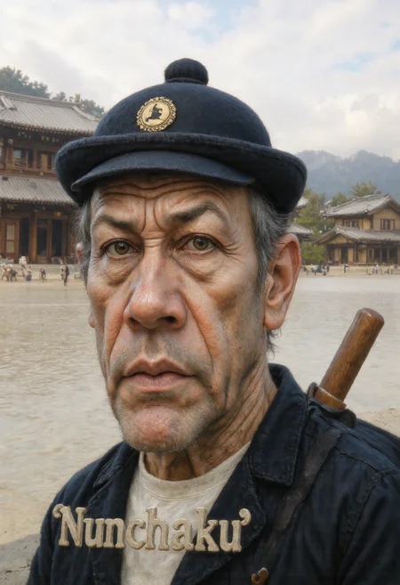 Clip L an award-winning, aidmatextimprover, cinematic photography, detailed caricature Man,
T5XXLan award-winning, aidmatextimprover, cinematic photography, detailed caricature Man, Heading text say ('Nunchaku':1.5) on top,