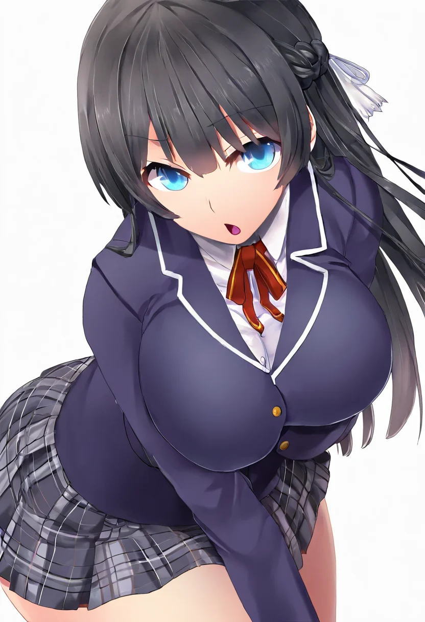 masterpiece,best quality,
<lora:MSIZE_Style_Illustrious:1>,msize_style,1girl,solo,long hair,black hair,braid,blue eyes,school uniform,skirt,plaid skirt,jacket,ribbon,blazer,plaid,large breasts,open mouth,
looking at viewer,cowboy shot,dutch angle,dynamic pose,