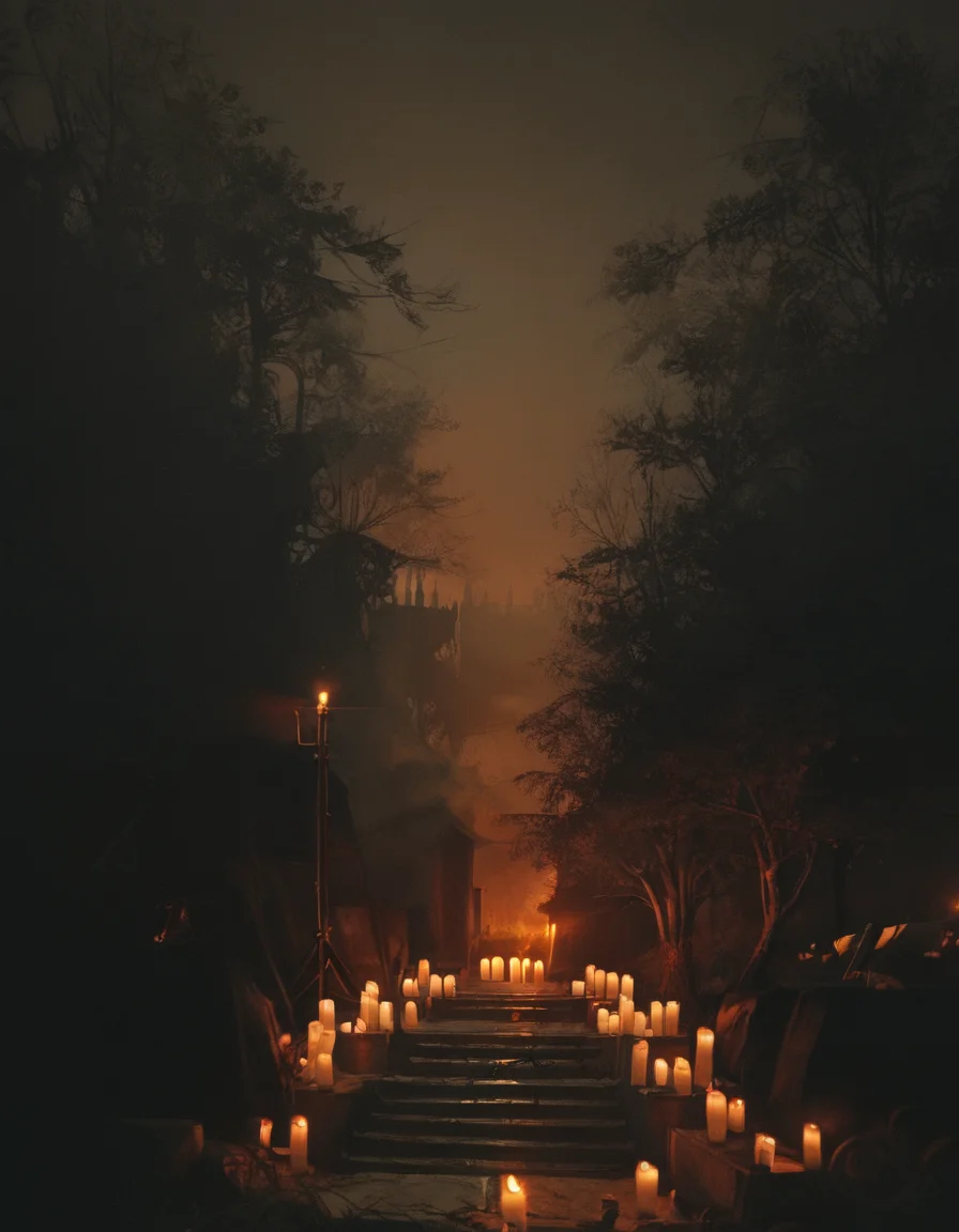 score_9, score_8_up, score_7_up, score_6_up,Beautiful witch, casting spells, view from afar, landscape,,(masterpiece, best quality, high quality, highres, ultra-detailed),lum, too many candles, a castle in the distance
BREAK
candles lead to it, lots of candles
BREAK
night,dark,(a lot of candles:1.2),warm candlelight,rim light,(haze, fog, mist:1.3), chiaroscuro, <lora:Sinozick_Style_XL_Pony:0.5> <lora:g0th1cPXL:0.5> <lora:Lumipony-000009:1> <lora:dark:0.35>