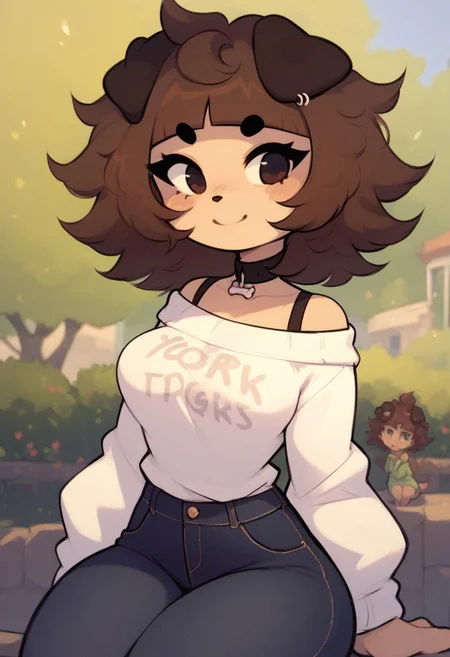 score_9, score_8_up, score_7_up, ,mimi, dog ears, art by typh, high resolution, <lora:mimi_typh_2:1> sidelighting, blurry background, smile, solohearts, brown hair,
curvy, thick thighs, sweater, jeans,