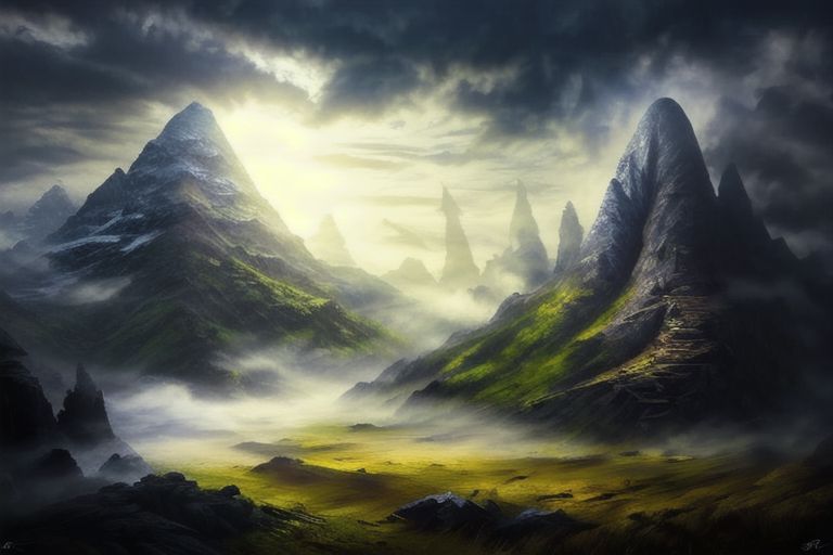RAW photo, (masterpiece:1.3), subsurface scattering, heavy shadow, (high quality:1.4), (intricate, high detail:1.2), professional photography, HDR, High Dynamic Range, realistic, ultra realistic, photorealistic, high resolution, film photography, ambient lighting, atmospheric effects, <lora:detail_slider_v4:2>, OverallDetail, epic medieval fantasy, fanmou, a huge and sinister mountain peak in the background shrouded in fog and dark clouds, <lora:Fantasy_Mountains:1>,  <lora:fantasyAI:0.6>, tanjoreai, epiCPhoto