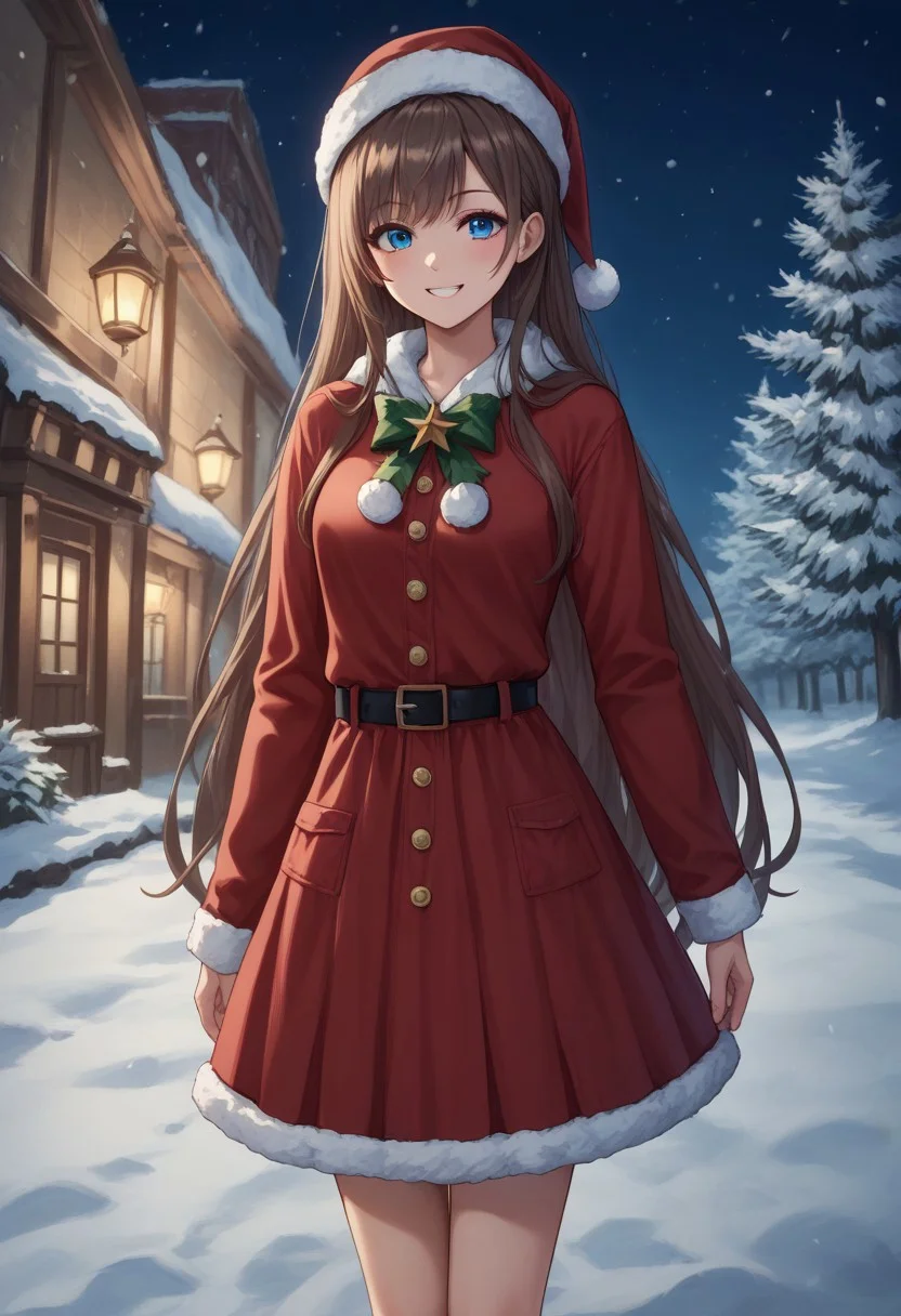 score_9, score_8_up, source_anime, highly detailed, 1girl, solo, female_focus slender, skinny, human child,
sora, long hair, female focus, 1girl, brown hair, blue eyes, christmas, santa hat, santa costume, skirt, miniskirt, fur-trimmed skirt, solo, smile, very long hair, standing,
outdoor, snow,