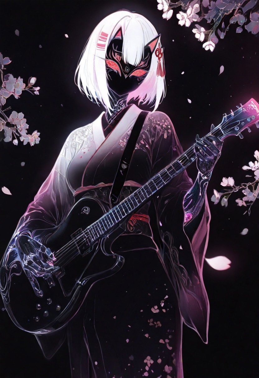 masterpiece, best quality, good quality, very awa, newest, highres, absurdres, 1girl, solo,  
cherry blossoms, 
 limited palette, sketch, glowing, psychedelic,
BREAK
masterpiece, best quality, good quality, newest, highres, absurdres, volumetric lighting,gradient color, uncensored, 
BREAK 
raytracing, volumetric lighting, ambient occlusion, girl, background, masterpiece, best quality, very awa, absurdres, 
BREAK 
ambient occlusion, raytracing, soft lighting, blum effect, masterpiece, particles, glow, shining, intricate cinematic background, (beautiful face), 
BREAK 
masterpiece,amazing quality,best quality,ultra-detailed,8K,illustration,CG, detailed background,cute girl, erotic, petals falling, 
BREAK
(sexy, slutty, hot, aroused) 
Automaton, colored skin, robot girl, robot joints, white hair, short hair, metal_skin, barcode,
BREAK
instrument, plectrum, holding instrument, playing instrument, holding plectrum, hair ornament, japanese clothes, kimono, japanese room, white fox mask,
BREAK 
drop shadow, casual, cold lighting