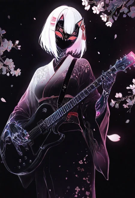 masterpiece, best quality, good quality, very awa, newest, highres, absurdres, 1girl, solo,
cherry blossoms,
limited palette, sketch, glowing, psychedelic,
BREAK
masterpiece, best quality, good quality, newest, highres, absurdres, volumetric lighting,gradient color, uncensored,
BREAK
raytracing, volumetric lighting, ambient occlusion, girl, background, masterpiece, best quality, very awa, absurdres,
BREAK
ambient occlusion, raytracing, soft lighting, blum effect, masterpiece, particles, glow, shining, intricate cinematic background, (beautiful face),
BREAK
masterpiece,amazing quality,best quality,ultra-detailed,8K,illustration,CG, detailed background,cute girl, erotic, petals falling,
BREAK
(sexy, slutty, hot, aroused)
Automaton, colored skin, robot girl, robot joints, white hair, short hair, metal_skin, barcode,
BREAK
instrument, plectrum, holding instrument, playing instrument, holding plectrum, hair ornament, japanese clothes, kimono, japanese room, white fox mask,
BREAK
drop shadow, casual, cold lighting
