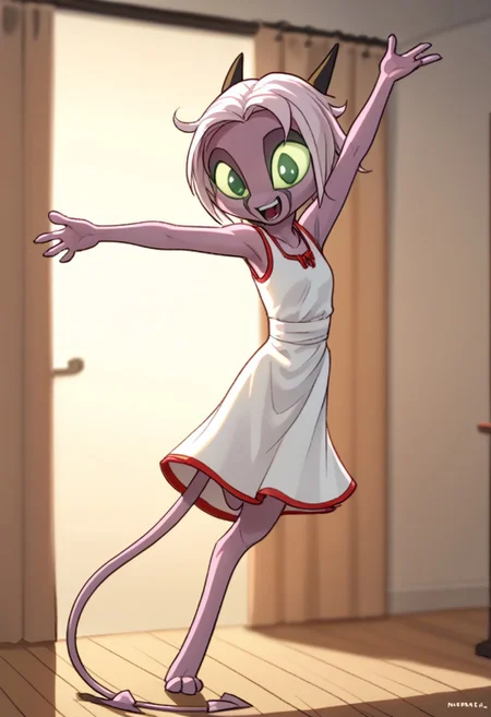 score_9,score_8_up,score_7_up,
namah-calah-v2, 1girl, , solo, , horns, tail,
furry female, animal ears, solo, <lora:namah_calah_v2_edit:0.8>,
child, kid, dancing, dress, inside, happy,