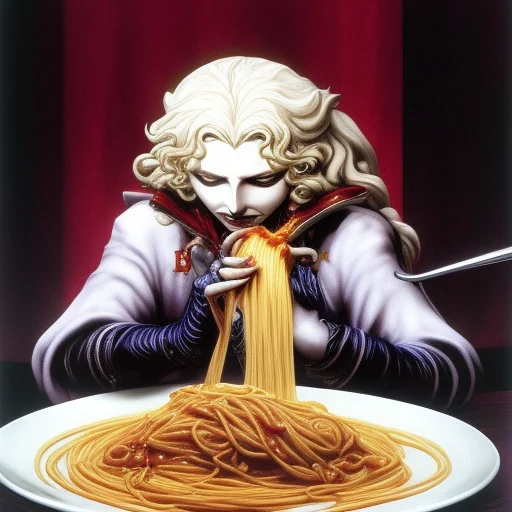 A dog eating spaghetti, kojima-ayami