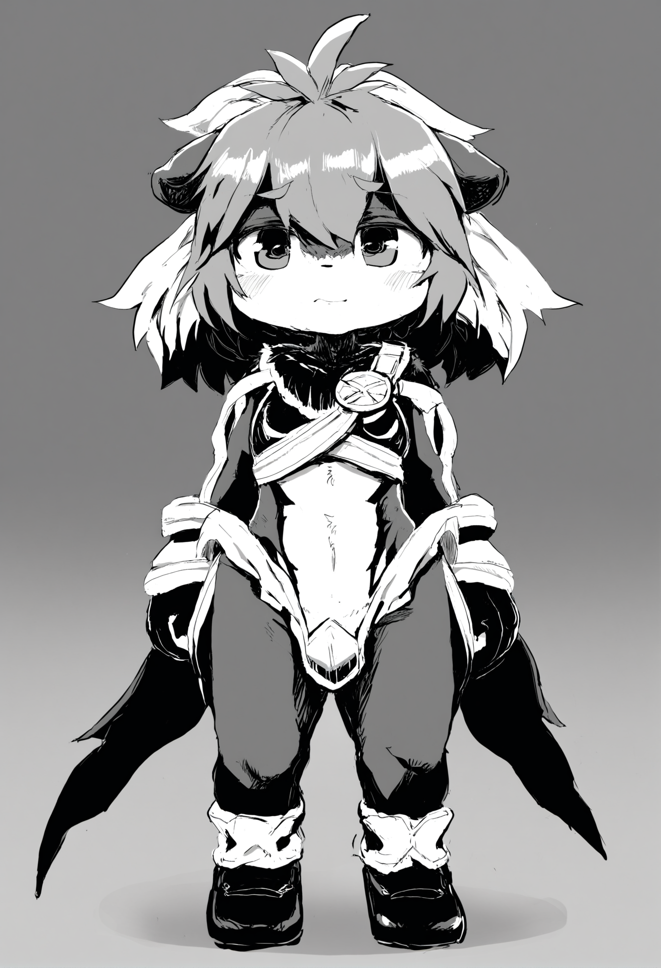 masterpiece, hyper detailed, best quality,(furry:1.3),solo, greyscale, monochrome, 1girl, white background, simple background , standing ,<lora:DAGASIXLlokr8f-000188:0.95>