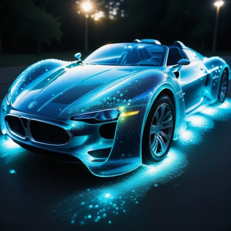 a sportscar made out of Jed-Bwtrspkl, <lora:BioWaterSparkleStyle:1>