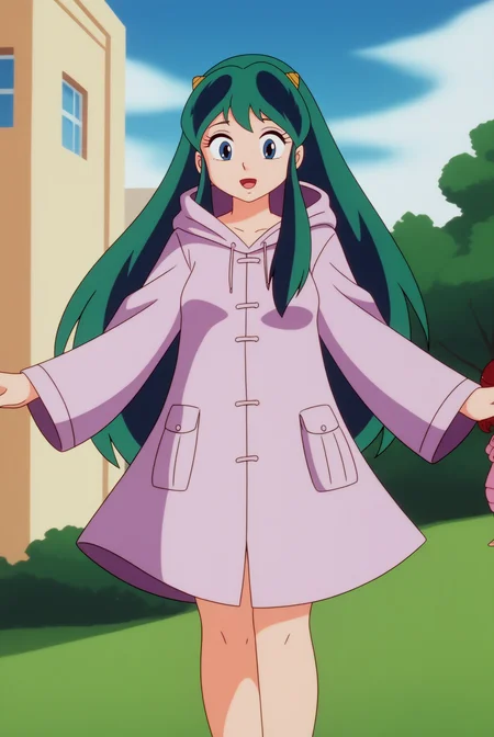 Lum, raincoat <lora:Commission-Urusei_Yatsura_80s-Lum-PDXL:0.8>