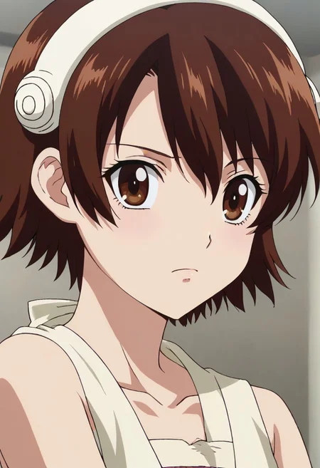 <lora:SlimesYuzuriha:1>, slimes_yuzuriha, woman, solo,short hair,brown hair,brown eyes,