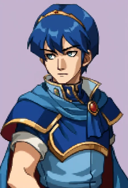 score_9, score_8_up, score_7_up, source_anime, BREAK ,solo, 1boy, <lora:P2-Protraits-pdxl_Fp:1>, portrait, simple background,  <lora:Marth-pdxl_Fp:1>, marthfe, blue hair, blue eyes, short hair, tiara, blue tunic, armor, cape,