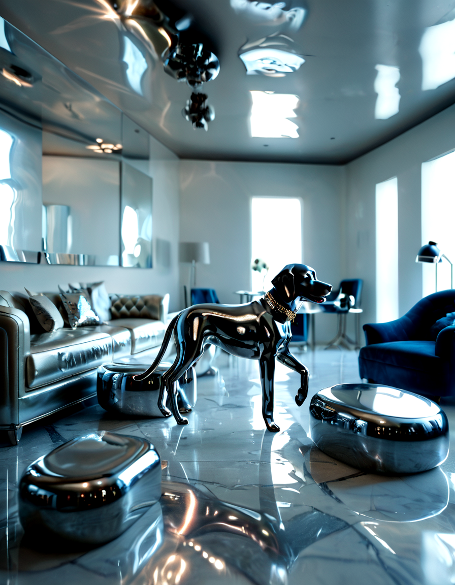 score_9, score_8_up, score_7_up, chromelora, dog, solo, chrome skin, potrait, reflecting, shiny
