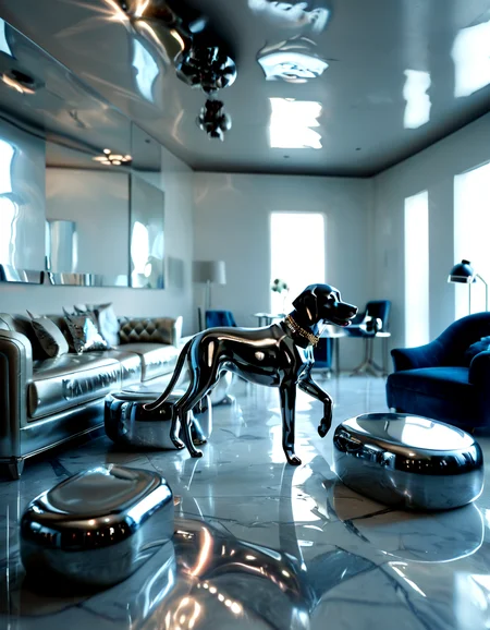 score_9, score_8_up, score_7_up, chromelora, dog, solo, chrome skin, potrait, reflecting, shiny