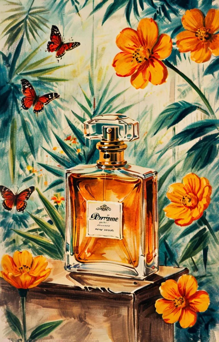 masterpiece,best quality,<lora:tbh4-sdxl:0.9>,illustration, A bottle of perfume in garden