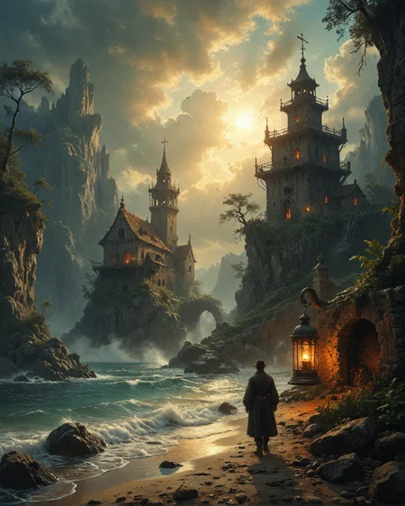cabin boyholding lantern, Caspar David Friedrich (symbolic coasts), Tropical lagoon with coral sand shallows, cormorant drying wings. coral lime kiln ruins, ,
 <lora:tbh102-sdxl:0.3> style of Andreas Achenbach
 <lora:sdxl_pirate-v7:0.15> pir4t4 
<lora:fr4z3tt4:0.15> fr4z3tt4
<lora:add-detail-xl:0.7>,
<lora:extremely_detailed:0.7> extremely detailed,
<lora:Flux-XL_Scenery:0.15> flux-scenery,
<lora:Flux-style-xl-lora:0.15> flux-style,
<lora:1dkXLP:0.15> 1dk,
8K resolution, ultra-detailed cinematic composition, contemporary concept art style, volumetric magical atmosphere with ethereal glow, rich complementary color palette, vivid gradients and chiaroscuro contrast, dynamic perspective with layered depth of field, inspiring awe-inspiring mood, Unreal Engine 5 render quality, intricate textures, flawless anatomy, rule of thirds composition, luminous highlights, surreal ambiance, award-winning illustration, harmonious balance of light and shadow, photorealistic details, ArtStation trending, chromatic accents, nostalgic futurism, dreamlike serenity, bold creativity, professional finish, sharp focus, ambient background, fascinating dynamic motion,, Baroque art style, dynamic composition, dramatic lighting, rich colors, intricate details, professional-grade execution, captures the grandeur and theatricality of the Baroque period, oil painting art style from Renaissance period, masterful composition, Renaissance mood, renaissance oil painting, brush strokes