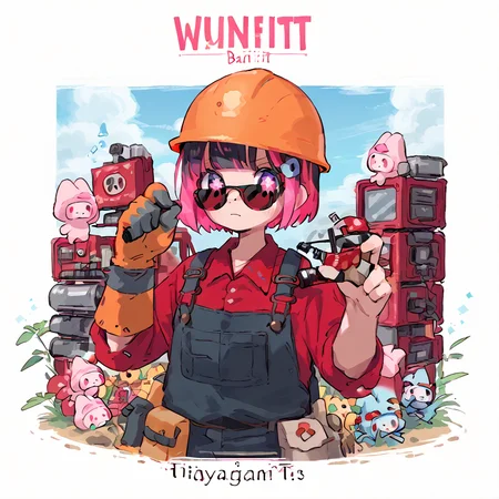 <lora:Berta_Delica:1> black hair, pink hair, multicolored hair, symbol-shaped pupils
<lora:Engineer_Team_Fortress_2_r1:0.8> tf2engineer , hardhat, sunglasses, single glove, redengie, red shirt, blueengie, blue shirt, overalls