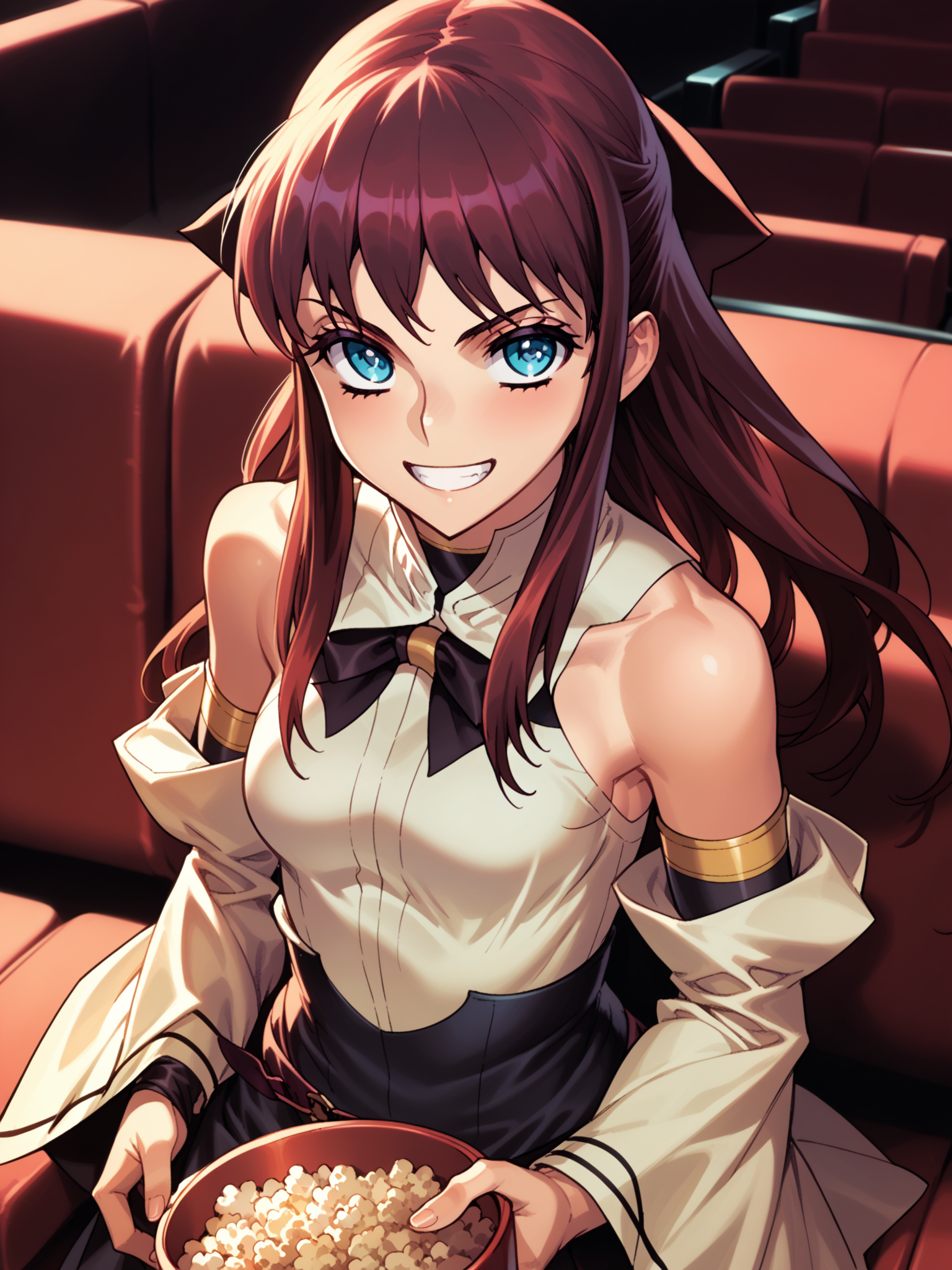 (cowboy shot, solo:1.1) <lora:happy_tentacle-elseria-v0.5-000020:1>, ht_elseria, hair bow, 1girl, () ( (detached sleeves :1.1) :1.1) ( , , ( :1.2) , smile , :1.1) , indoors, , movie theater, theater seating, popcorn, people, (audience:1.2), (( from above :1.2) :0.8) score_9, score_8_up, score_7_up, score_6_up, score_5_up, score_4_up, [(realistic, photorealistic:1.3):(realistic:1.2):24] [(3d:1.2)::16] <lora:LUUNA's Lunas-NijiJourney-SDXL-B2:0.35>, nijijourney <lora:prgfrg23's Counterfeit-V3.0 Style SDXL_LoRA_Pony Diffusion V6 XL:0.5> <lora:mfcg's mfcgXL:0.12> <lora:reweik's gyokai(himehajime)_PonyXL_style_v01:0.14>