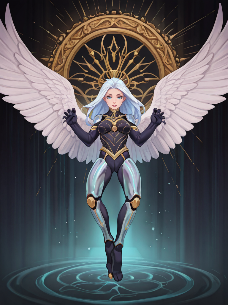 gothic style <lora:Rino99Quiron_Style_ilus:1> ,  Rino99Quiron, 1girl, A full portrait of a futuristic dystopian, elemental particles, a captivating Quimera (mystical:1.3) with a mesmerizing fusion of a lion's mane (majestic:1.2) and a serpent's scales (sleek:1.1), vibrant feathered wings (enigmatic:1.4) spreading in iridescent hues. Adorned in regal armor (ornate:1.3) infused with alchemical symbols (mystical:1.2), a sleek exoskeleton (glimmering:1.1) enhances its imposing presence. The setting unfolds in a labyrinthine techno-forest (intricate:1.3) amidst a cascading waterfall (serene:1.2) that glows with bio-luminescent flora (ethereal:1.3). Capturing the spectacle, a state-of-the-art camera (sophisticated:1.4) equipped with a wide-angle lens (expansive:1.2) brings the surreal tableau to life. The natural lights dance (dynamic:1.3) playfully, casting an enchanting aura on the Quimera. The photographer artfully captures the mythical being in a candid pose (graceful:1.1), emanating an aura of power and tranquility. The photograph showcases the intricate details of the Quimera's features, highlighting every exquisite contour and shimmering scale. The ethereal atmosphere accentuates the essence of this extraordinary being, evoking a sense of wonder (enchanting:1.2) and fascination (intriguing:1.1). The observer is drawn into the visual masterpiece, lost in the melding of fantastical and cybernetic elements. This portrayal of the Quimera stands as a testament to the artist's vision, encapsulating the essence of a mythical creature (enigmatic:1.3) living harmoniously in the futuristic realm., A very clean and well organized contemporary place,  from above,  , claw pose,   , 
hail,  . dark, mysterious, haunting, dramatic, ornate, detailed