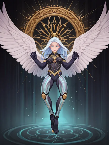 gothic style <lora:Rino99Quiron_Style_ilus:1> , Rino99Quiron, 1girl, A full portrait of a futuristic dystopian, elemental particles, a captivating Quimera (mystical:1.3) with a mesmerizing fusion of a lion's mane (majestic:1.2) and a serpent's scales (sleek:1.1), vibrant feathered wings (enigmatic:1.4) spreading in iridescent hues. Adorned in regal armor (ornate:1.3) infused with alchemical symbols (mystical:1.2), a sleek exoskeleton (glimmering:1.1) enhances its imposing presence. The setting unfolds in a labyrinthine techno-forest (intricate:1.3) amidst a cascading waterfall (serene:1.2) that glows with bio-luminescent flora (ethereal:1.3). Capturing the spectacle, a state-of-the-art camera (sophisticated:1.4) equipped with a wide-angle lens (expansive:1.2) brings the surreal tableau to life. The natural lights dance (dynamic:1.3) playfully, casting an enchanting aura on the Quimera. The photographer artfully captures the mythical being in a candid pose (graceful:1.1), emanating an aura of power and tranquility. The photograph showcases the intricate details of the Quimera's features, highlighting every exquisite contour and shimmering scale. The ethereal atmosphere accentuates the essence of this extraordinary being, evoking a sense of wonder (enchanting:1.2) and fascination (intriguing:1.1). The observer is drawn into the visual masterpiece, lost in the melding of fantastical and cybernetic elements. This portrayal of the Quimera stands as a testament to the artist's vision, encapsulating the essence of a mythical creature (enigmatic:1.3) living harmoniously in the futuristic realm., A very clean and well organized contemporary place, from above, , claw pose, ,
hail, . dark, mysterious, haunting, dramatic, ornate, detailed