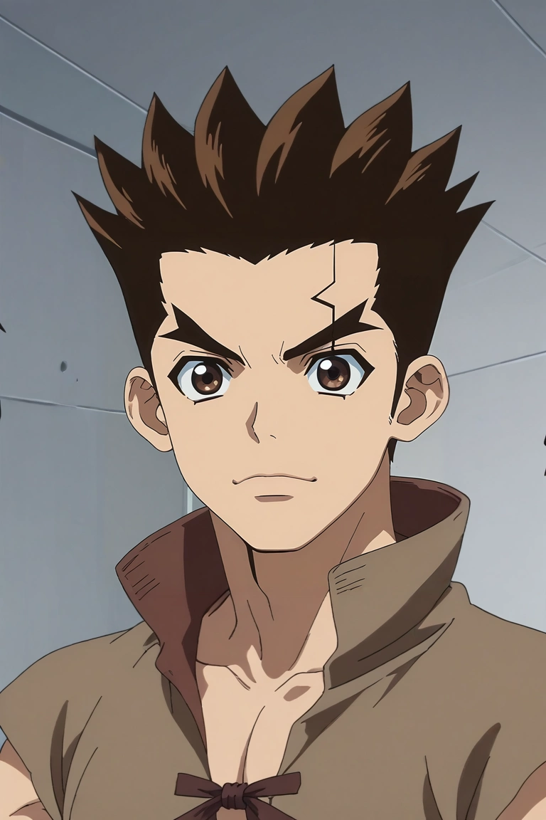score_9, score_8_up, score_7_up, , rating_safe, , anime screencap, anime coloring, official style, looking at viewer, , 1boy, solo, male focus, <lora:taiju_ooki_pony:0.92>, taiju_ooki, brown hair, brown eyes, short hair, spiked hair, , , <lora:sdxl_lightning_8step_lora:1>
