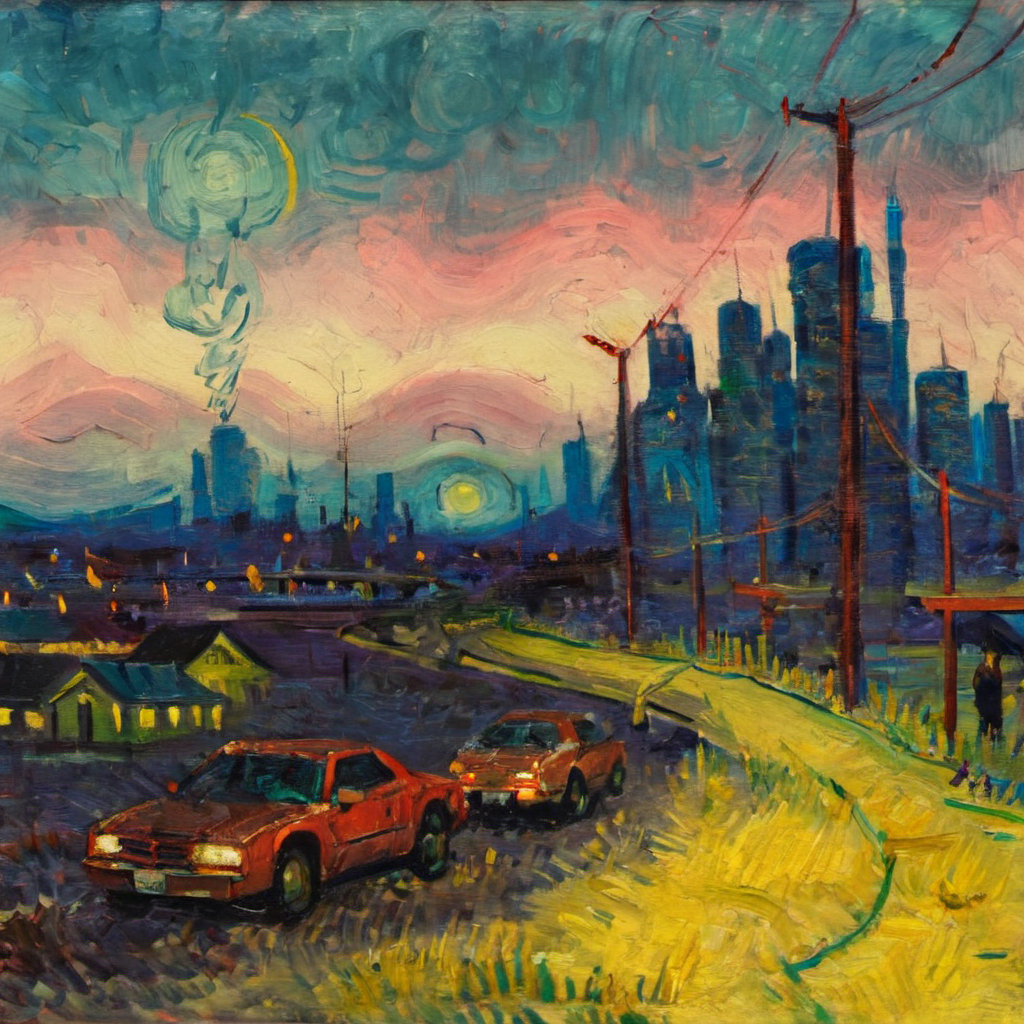 vg, painting, cyberpunck city night  <lora:vincent_van_gogh_xl:1>