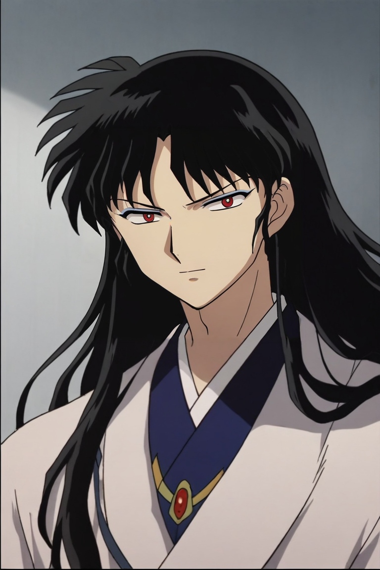 score_9, score_8_up, score_7_up, source_anime, rating_safe, intricate details, anime screencap, , official style, looking at viewer, depth of field, 1boy, solo, male focus, <lora:naraku_inuyasha_pony:0.92>, naraku_inuyasha, black hair, red eyes, long hair, bangs, , , , <lora:sdxl_lightning_8step_lora:1>