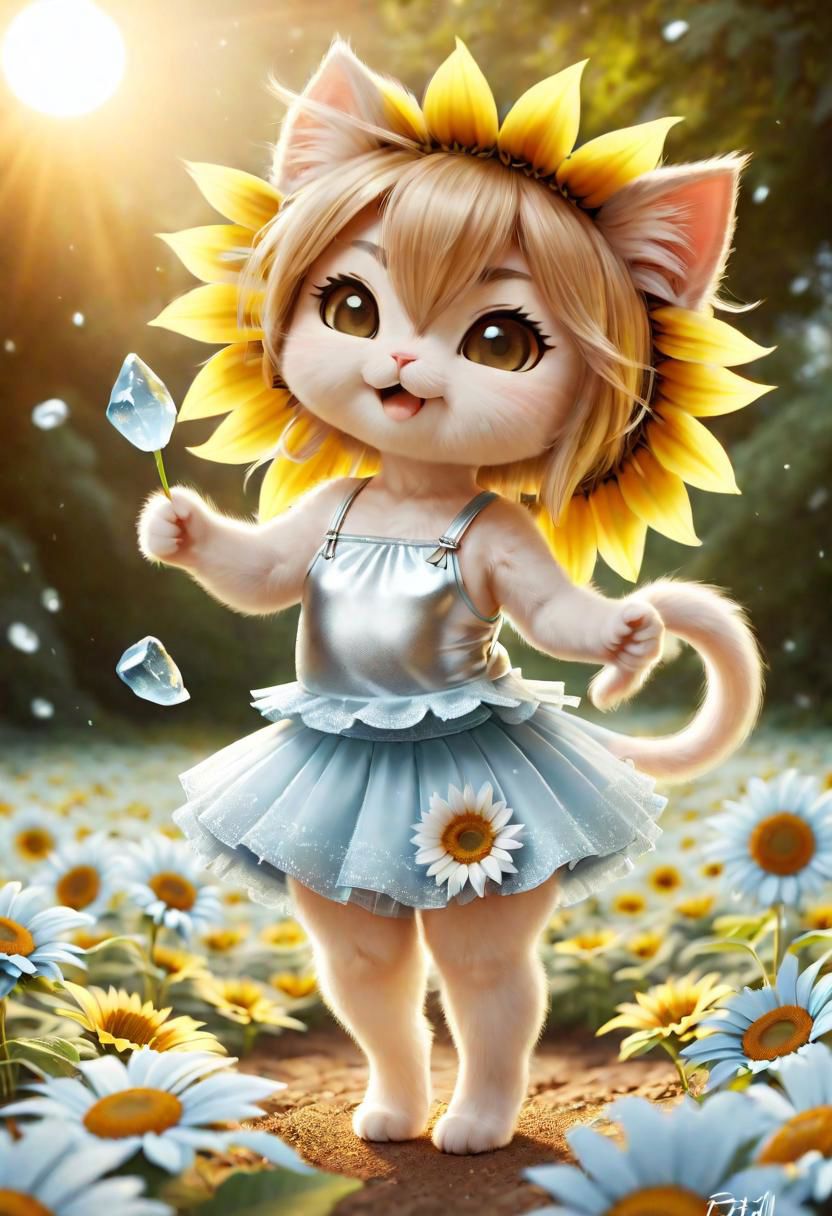 ral-fluff,<lora:ral-fluff:1>,
chibi,masterpiece,best quality,original,official art,silver metallic savanna cat, tutu,flower,blurry background,rendering,beautiful detailed glow,(detailed ice),beautiful detailed sun,sunny, blurred flower, happy, many little sunflower
