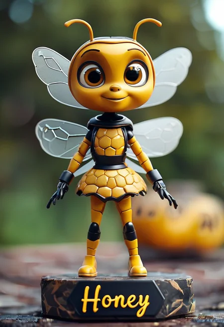 cinematic photo bee girl, "Honey" written, 35mm photograph, film, bokeh, professional, 4k, highly detailed